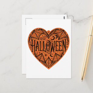 Halloween-hjärta, Orange Hjärtform, Högtid Vykort