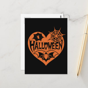 Halloween-hjärta, Orange Hjärtform, Spindelnät Vykort