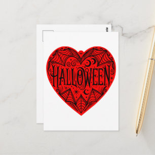 Halloween-hjärta, röd hjärtform, högtid vykort
