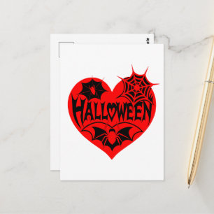 Halloween-hjärta, rött hjärta format, spindelnät vykort