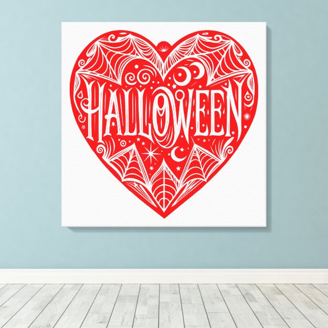 Halloween-hjärta, rött hjärta, högtid canvastryck (Insitu (trägolv))