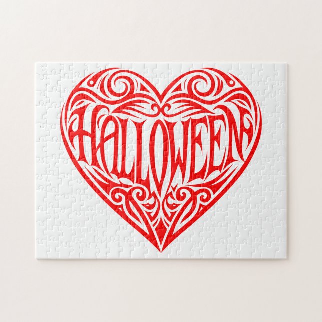 Halloween-hjärta, Rött hjärta, Högtid Pussel (Horisontell)