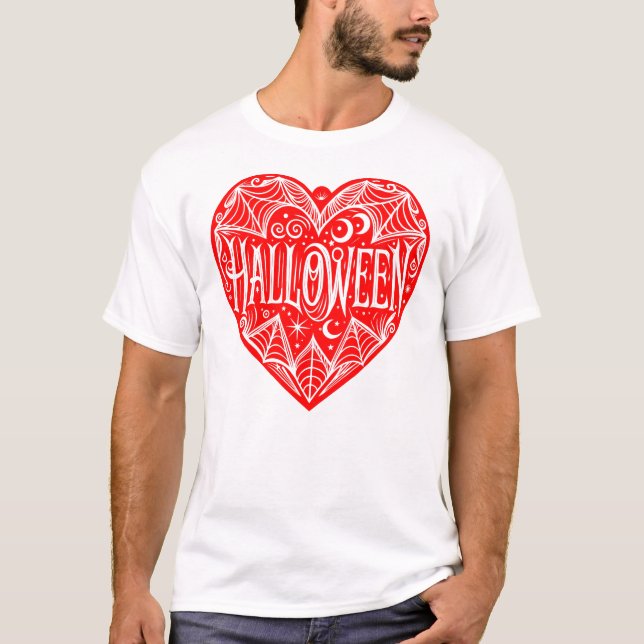 Halloween-hjärta, rött hjärta, högtid t shirt (Framsida)