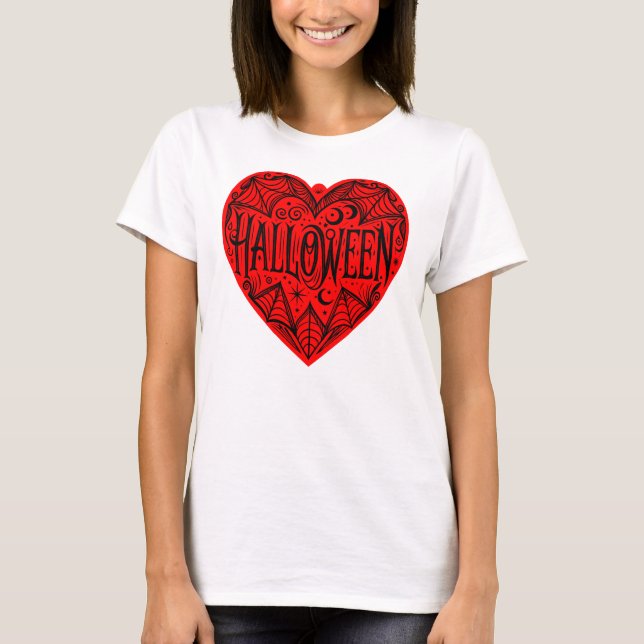 Halloween-hjärta, rött hjärta, högtid t shirt (Framsida)