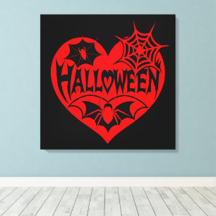 Halloween-hjärta, rött hjärta, spindelnät canvastryck