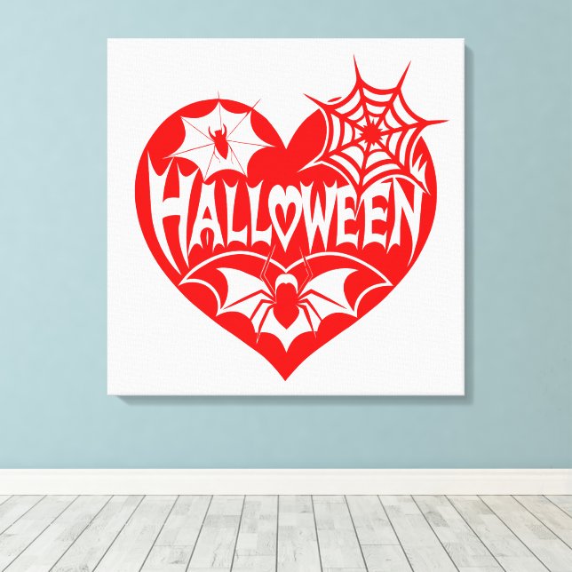 Halloween-hjärta, rött hjärta, spindelnät canvastryck (Insitu (trägolv))