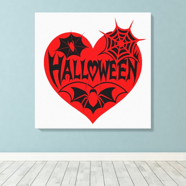 Halloween-hjärta, rött hjärta, spindelnät canvastryck (Insitu (trägolv))