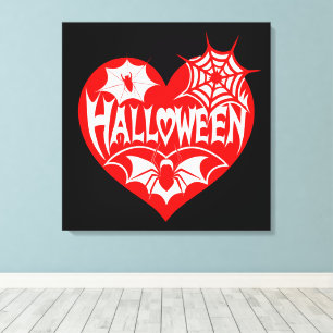 Halloween-hjärta, rött hjärta, spindelnät canvastryck