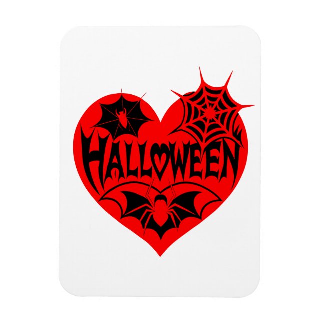 Halloween-hjärta, rött hjärta, spindelnät magnet (Vertikal)