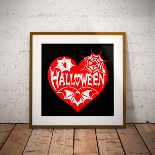 Halloween-hjärta, rött hjärta, spindelnät poster