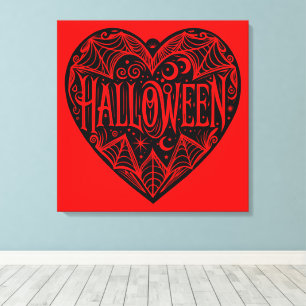 Halloween-hjärta, svart hjärta form, högtid canvastryck