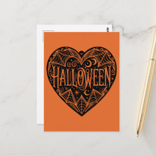 Halloween-hjärta, svart hjärta form, högtid vykort