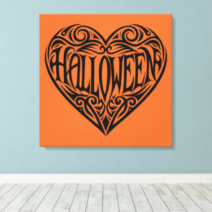 Halloween-hjärta, svart hjärta, högtid canvastryck