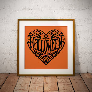 Halloween-hjärta, svart hjärta, högtid poster