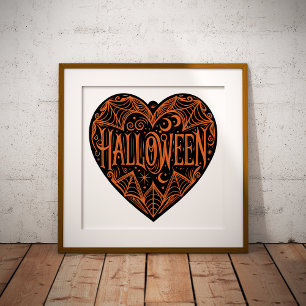 Halloween-hjärta, svart hjärta, högtid poster