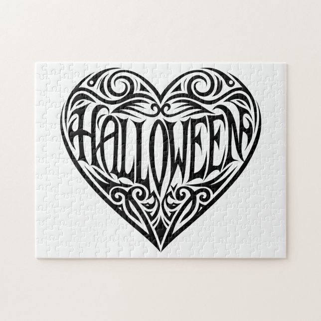 Halloween-hjärta, Svart hjärta, Högtid Pussel (Horisontell)