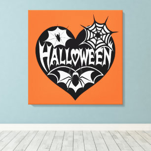 Halloween-hjärta, svart hjärta, spindelnät canvastryck