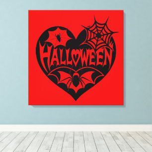 Halloween-hjärta, svart hjärta, spindelnät canvastryck