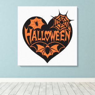 Halloween-hjärta, svart hjärta, spindelnät canvastryck