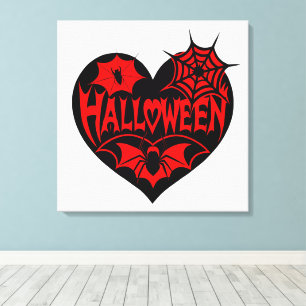 Halloween-hjärta, svart hjärta, spindelnät canvastryck