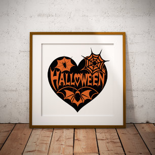 Halloween-hjärta, svart hjärta, spindelnät fototryck
