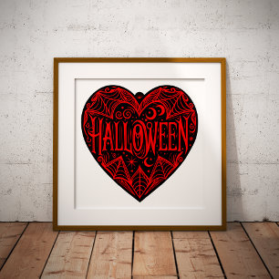 Halloween-hjärta, svart hjärtform, högtid poster