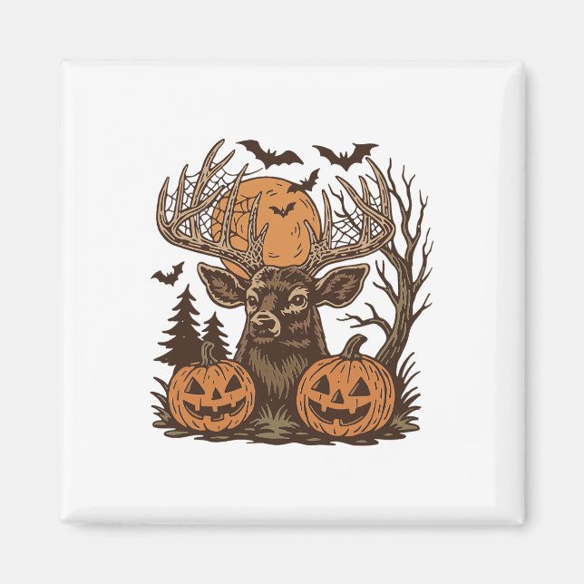 Halloween Hjort Spooky Forest Buck Pumpkin Hunting Magnet (Framsidan)