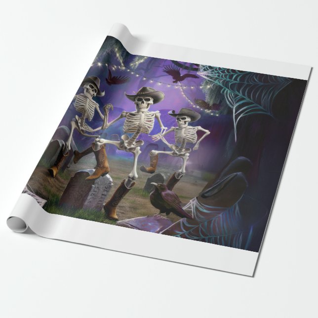 Halloween Hoedown, Dancing Skeletons Horiz Presentpapper (Utrullad)