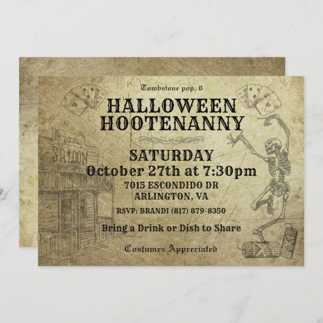 Halloween Hootenanny Vilda western Party-inbjudnin Inbjudningar (Fram/baksida)
