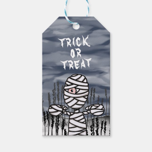 Halloween Horror Creepy Mummy Bus eller godis Presentetikett (Framsidan)