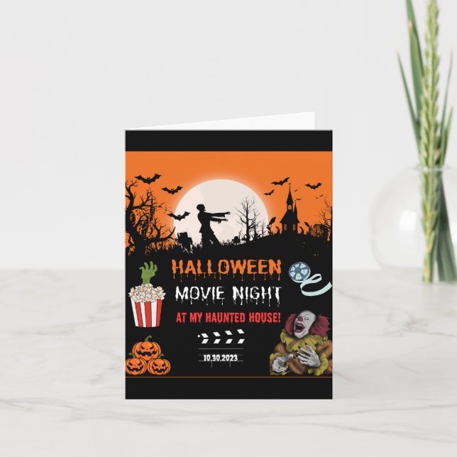Halloween Horror Movie Night Party Invitation Inbjudan (Framsida)