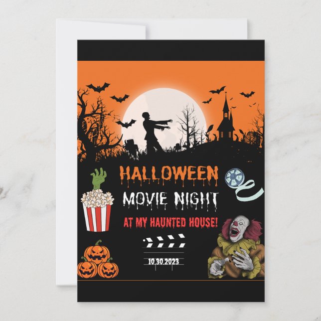 Halloween Horror Movie Night Party Invitation Tack Kort (Framsida)