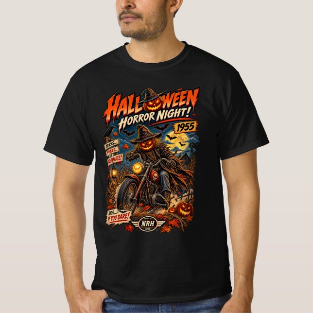 Halloween Horror Night 1955 Pumpa Biker Mäns T-shi T Shirt (Framsida)