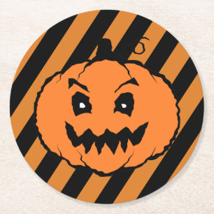Halloween Horror Pumpkin Black Rand Underlägg Papper Rund