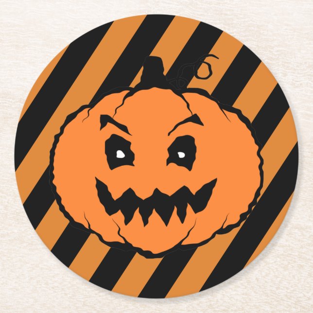 Halloween Horror Pumpkin Black Rand Underlägg Papper Rund (Framsidan)
