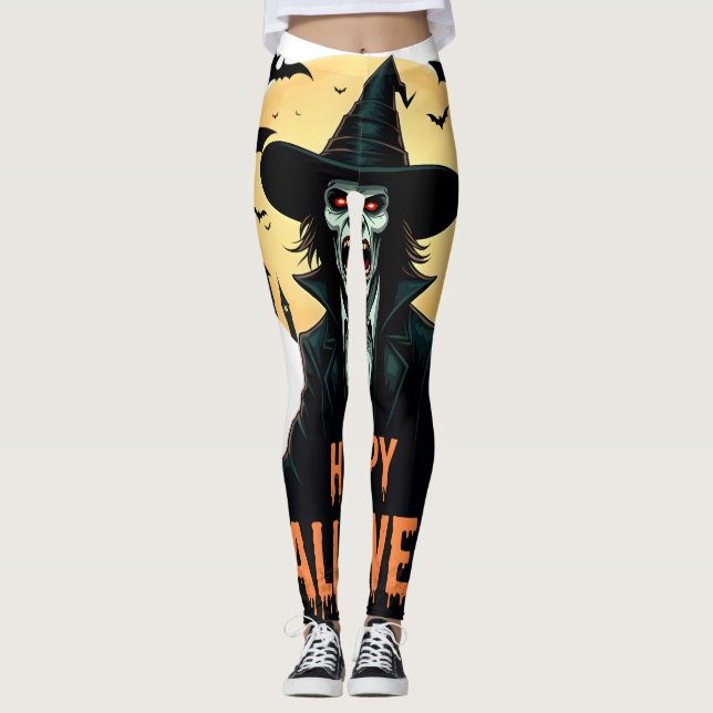 Halloween Horror Witch med Red Ögon Leggings (Framsida)