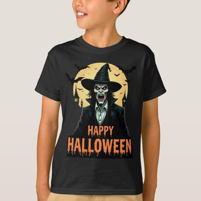 Halloween Horror Witch med Red Ögon T Shirt (Framsida)