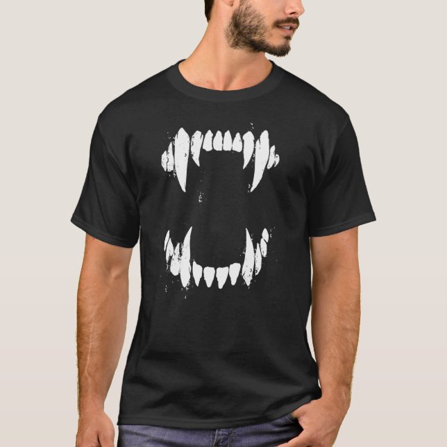 Halloween Horror Wolf Dog Vampire Monster Teeth Co T Shirt (Framsida)
