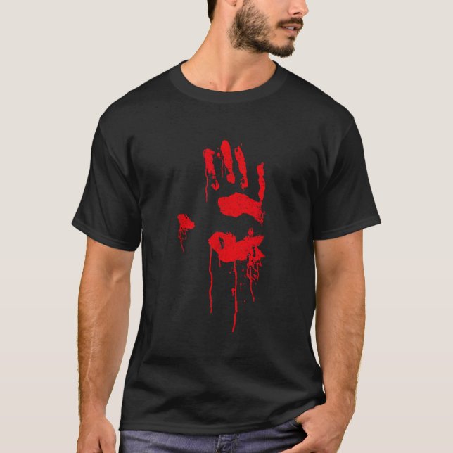 Halloween Horror Zombie Costume Top Bloody Handpri T Shirt (Framsida)