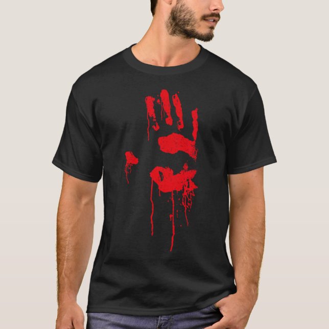 Halloween Horror Zombie Costume Top Bloody Handpri T Shirt (Framsida)