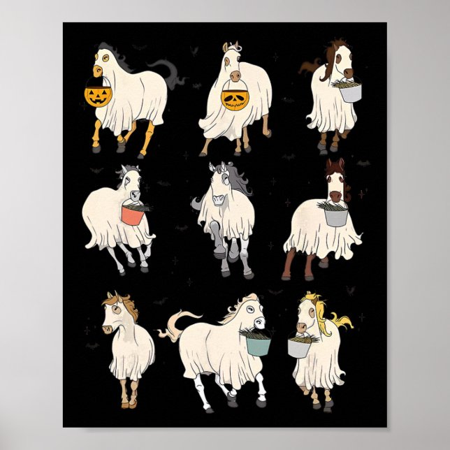 Halloween Horse Ghost Boo Pumpkin Costume För mana Poster (Framsidan)