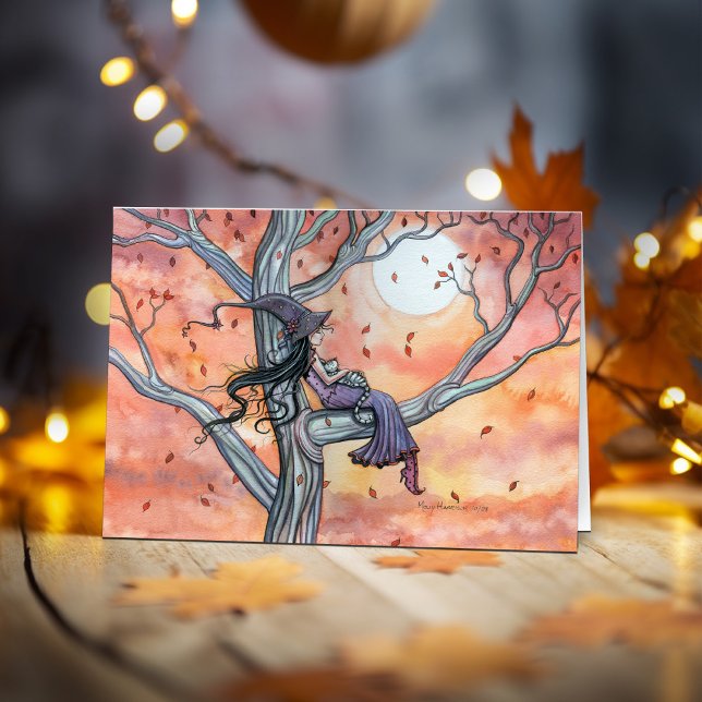 Halloween Höst Häxa Katt Kort (Skapare uppladdad)