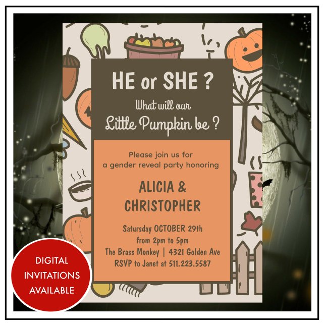halloween höst KÖNSAVSLÖJANDE Inbjudningar (halloween-fall-GENDER-REVEAL-Invitation-1)
