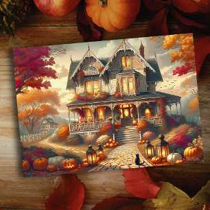 Halloween Höst Lanthus Scen Julkort
