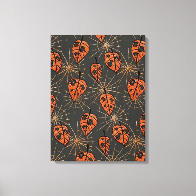 Halloween Höst löv och Spindelnät Canvastryck (Framsida)