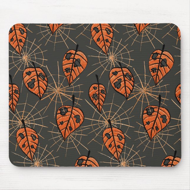 Halloween Höst löv och Spindelnät Musmatta (Framsidan)