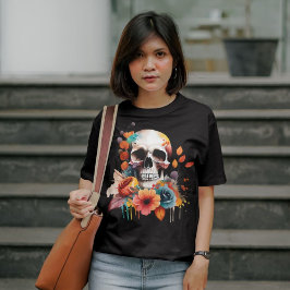 Halloween-höstblommor och Gothic Skull T Shirt