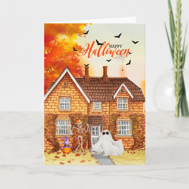 Halloween-hösthem på hösten helgkort (Framsida)