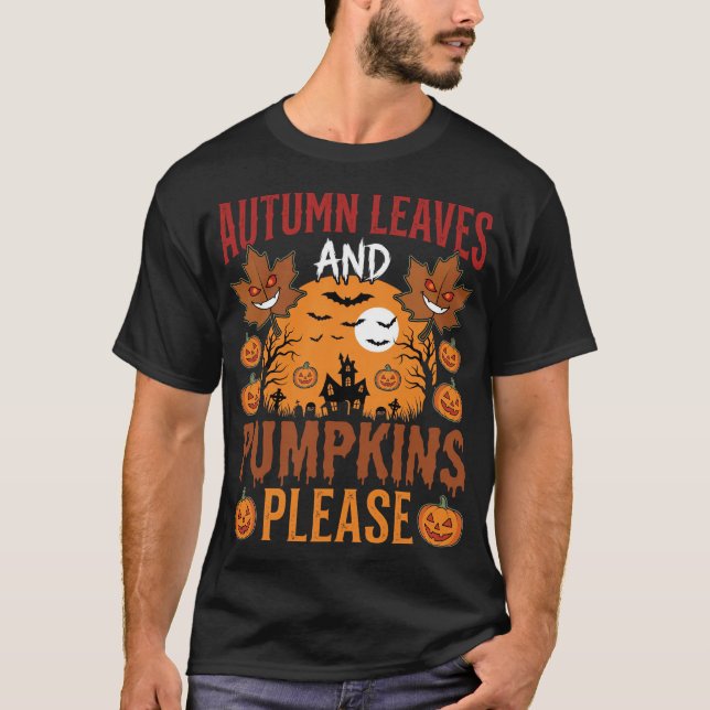 Halloween höstlöv och pumpor spöklik vektor t shirt (Framsida)