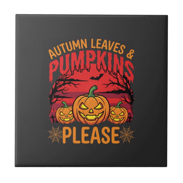 Halloween Höstlöv och pumpor Vänligen design Kakelplatta (Framsidan)